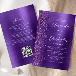 Budget Lila Glam QR Code Wedding bjudande