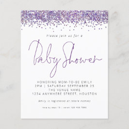 Budget Lila Glitter Baby Shower-inbjudan