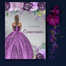 Budget Lila Glitter Dress Quinceañera-inbjudan