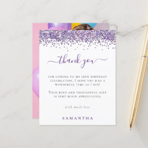 Budget Lila Glitter Foto Sweet 16 Tackkort