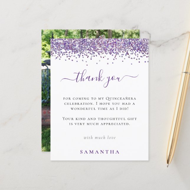 Budget Lila Glitter Photo Quinceanera Tack (Fram/Back In Situ)