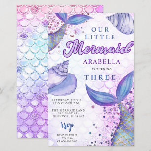 Budget Lila Glitter Sjöjungfru Birthday bjudande