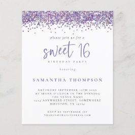 Budget Lila Glitter Sweet 16 Inbjudan