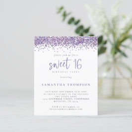 Budget Lila Glitter Sweet 16 Inbjudan