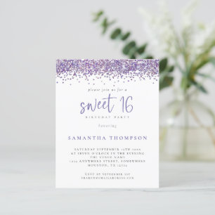 Budget Lila Glitter Sweet 16 Inbjudan
