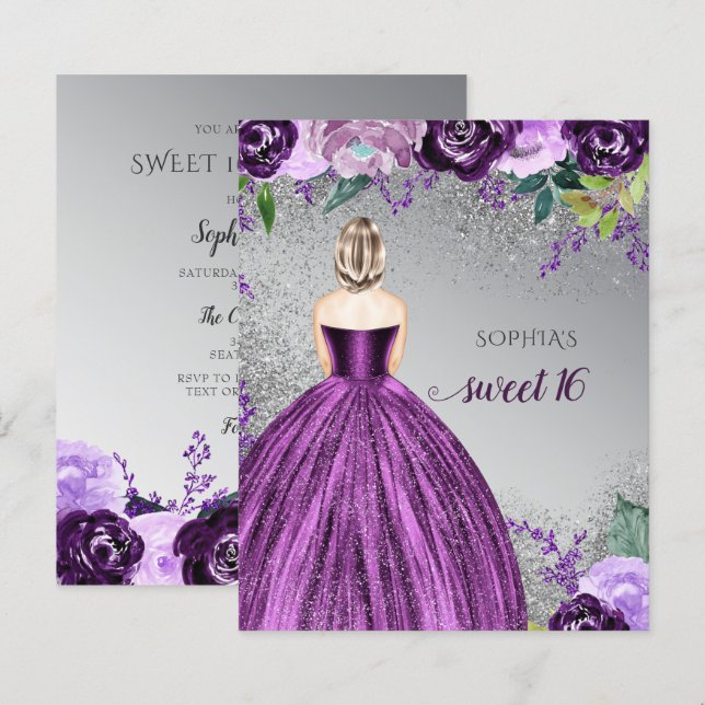 Budget Lila Gnistra Dress Sweet 16-inbjudan (Fram/baksida)