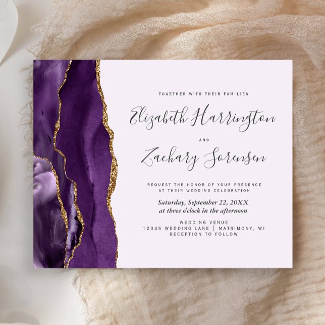 Budget Lila Guld Agate Lavender Wedding bjudande i (Skapare uppladdad)