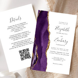 Budget Lila Guld Agate QR Code Wedding bjudande in