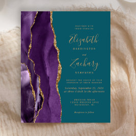 Budget Lila Guld Agate Teal Wedding bjudande in