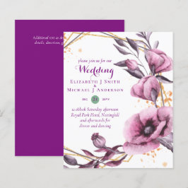 BUDGET Lila Guld Blommiga Bröllopsinbjudningar