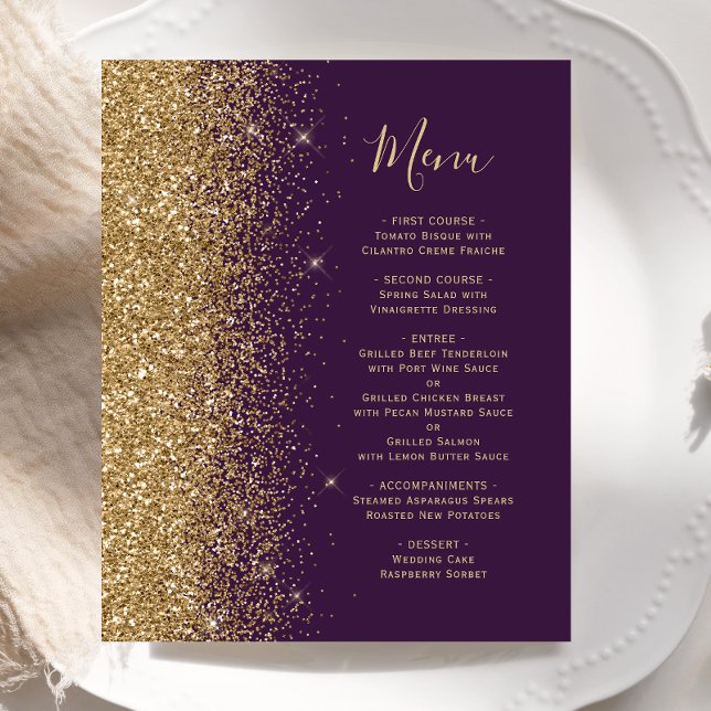 Budget Lila Guld Bröllop Glitter Menu (Skapare uppladdad)
