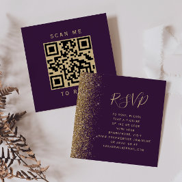 Budget Lila Guld Glitter Bröllops QR-kod RSVP Tilläggskort