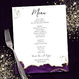 Budget Lila Guld Marble Bröllop Menu Flyer