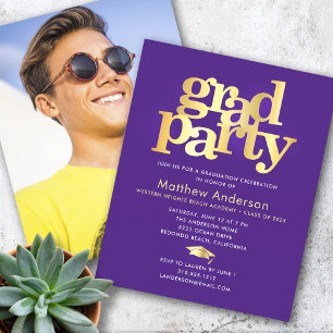 Budget Lila Guld Photo Grad Party minimal Inbjudan