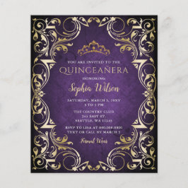 Budget Lila Guld Tiara Quinceañera-inbjudan