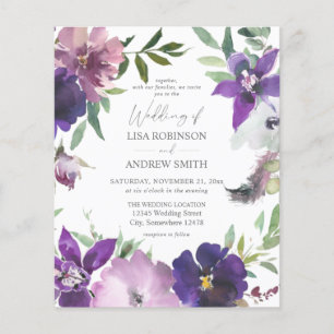 Budget Lila - Lavendel & Violett Blommig Bröllop F Flygblad
