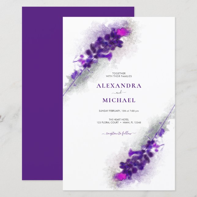 Budget Lila Lavender Blommigt Bröllop (Fram/baksida)