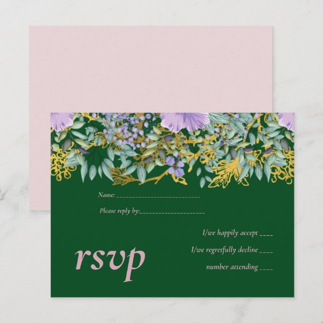 Budget Lila Lavender Blommigt Greenery Bröllop Inbjudan Vykort (Fram/baksida)