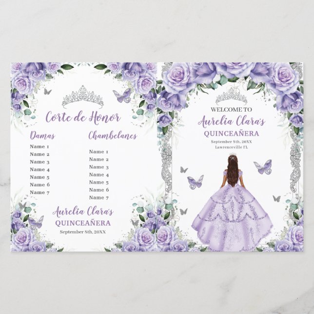 Budget Lila Lilac Blommigt Quinceanera 15 Program (Framsida)