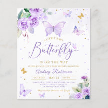 Budget Lila Little Butterfly Baby Shower Inbjudan