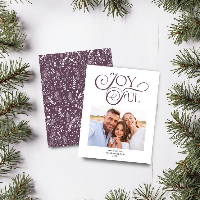 Budget Lila Mönster Glatta julfoto (Budget Purple Pattern Joyful Christmas Photo Card)