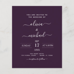 Budget Lila Plum Bröllop Modern Typografi Flygblad