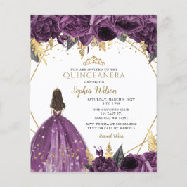 Budget Lila Princess Quinceañera-inbjudan