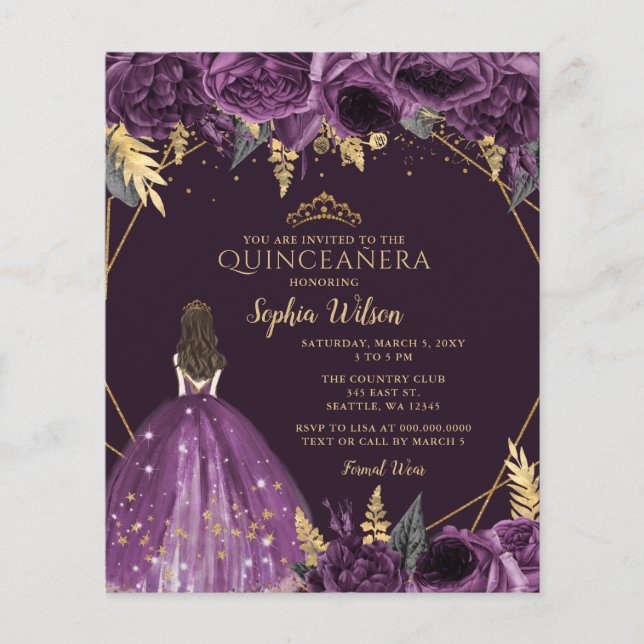 Budget Lila Princess Quinceañera-inbjudan (Framsida)