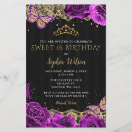 Budget Lila Ro Black Guld Sweet 16 inbjudningar