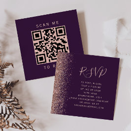 Budget lila roséguld bröllops QR-kod RSVP Tilläggskort