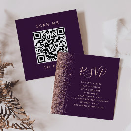 Budget lila roséguld bröllops QR-kod RSVP Tilläggskort