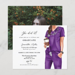 Budget Lila Scrubs Nurse Photo Studenten Inbjudan