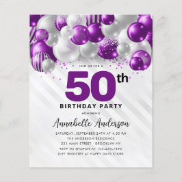 Budget Lila Silver Balloon Glitter 50:e födelsedag