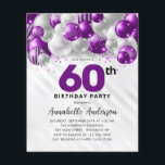 Budget Lila Silver Balloon Glitter 60:e födelsedag<br><div class="desc">Modern Glam Lila Violet Silver Balloon Glitter Gnistra vid någon ålder på födelsedagen</div>
