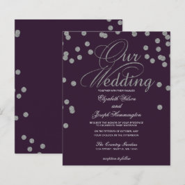 Budget Lila Silver confetti bröllopsinbjudan