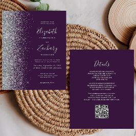 Budget Lila Silver Glitter QR-kod Bröllop