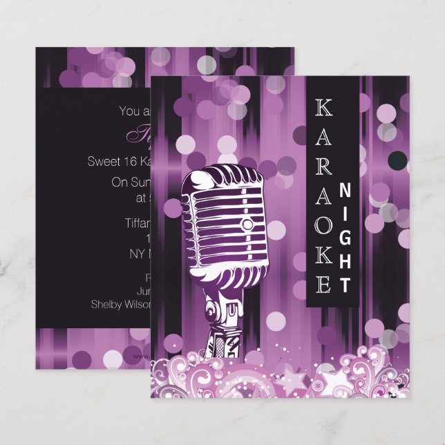 Budget Lila Sweet 16 Karaoke-inbjudan (Fram/baksida)