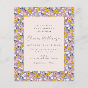 Budget Lila Vår Blommigt Baby Shower-inbjudan för 
