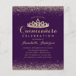Budget Lila Violet Guld Quinceañera Tiara Inbjudan