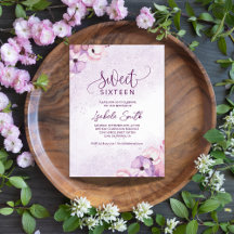 Budget Lila Watercolor Sweet 16-inbjudan