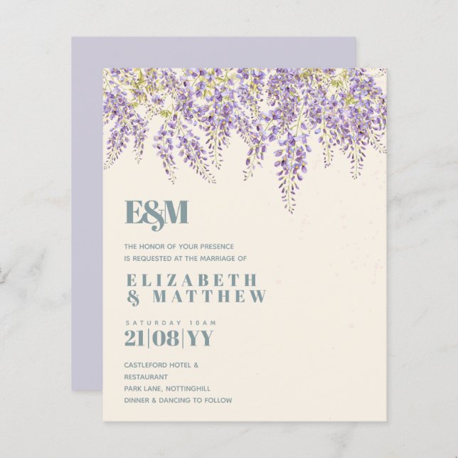 BUDGET  Lila Wisteria Salvia Blommig Trädgårdsbröl (Fram/baksida)