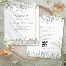 Budget Lilac Blommigt QR Code Wedding bjudande