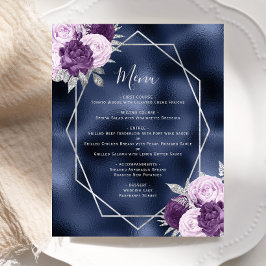 Budget Lilac Blommigt Silver Navy Bröllop Menu