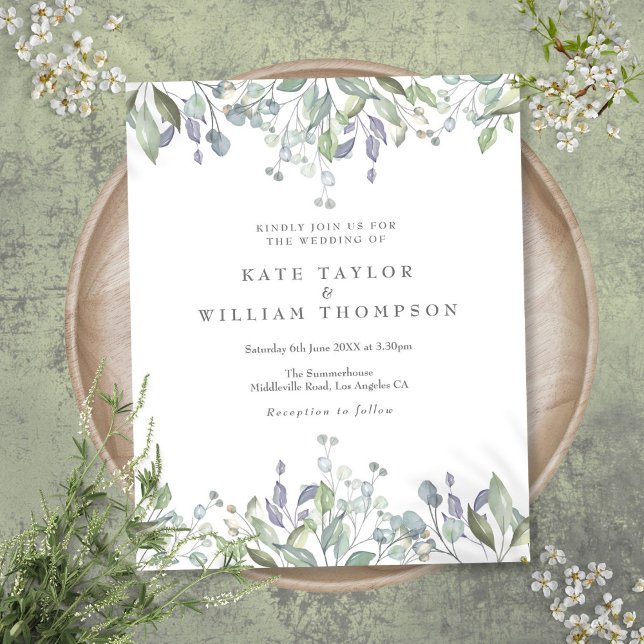 Budget Lilac Grey Blommigt bröllopsinbjudan (Budget Lilac Greenery Floral Wedding Invitation)
