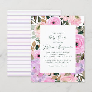 Budget Lilac Rosa Blommigt Rand Baby Shower