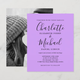 Budget Lilac Script Foto Bröllopsinbjudan