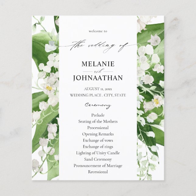 Budget Lily of the Valley Blommigt Bröllop Ceremon Flygblad (Framsidan)