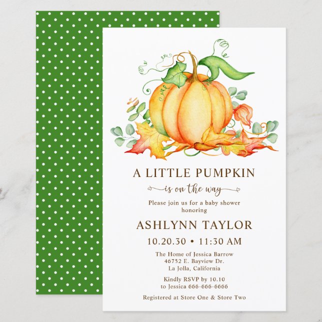 Budget Liten Pumpa Baby Shower (Fram/baksida)