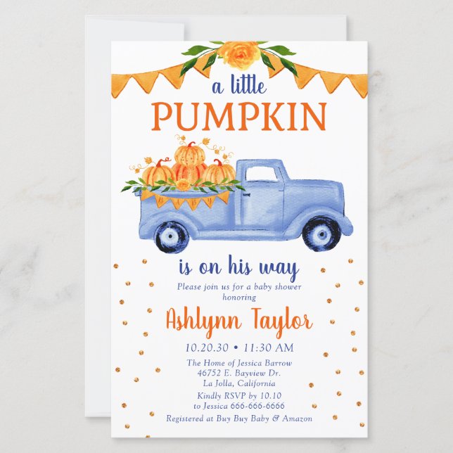 Budget Liten Pumpa Baby Shower Inbjudan (Framsida)