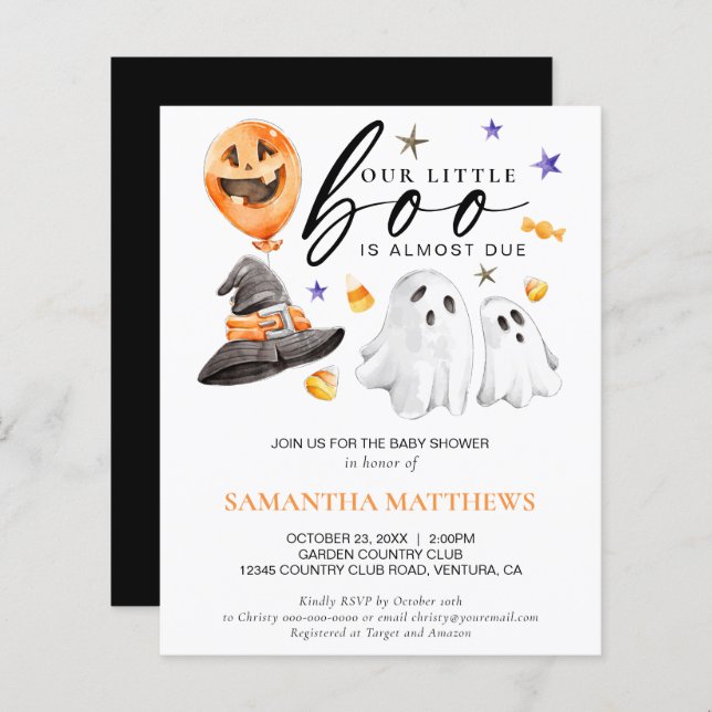Budget Little Boo Halloween Baby Shower Inbjudan (Fram/baksida)